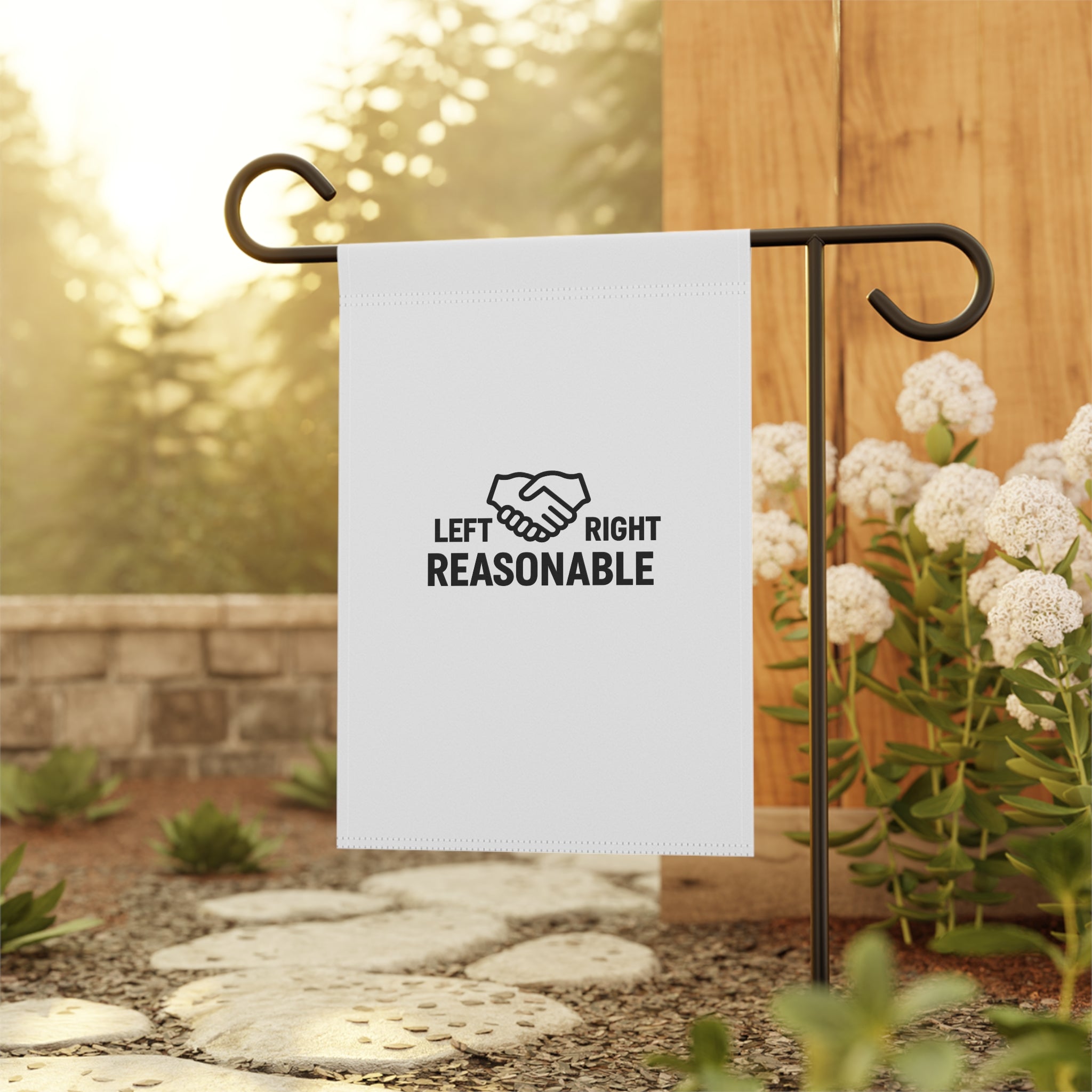 Left Right Reasonable garden flag | House banner, political handshake design