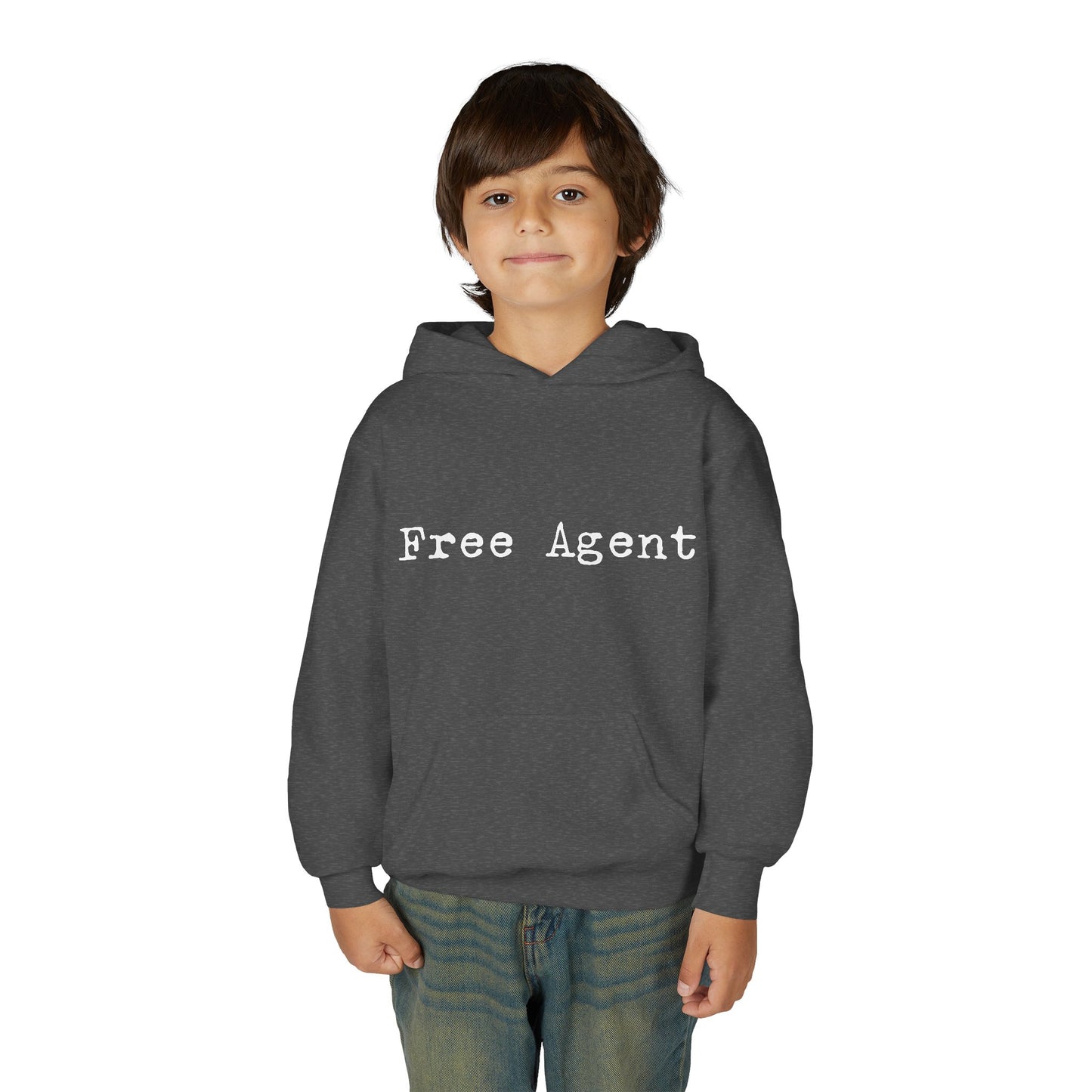 Youth 'Free Agent' Hoodie — Minimalist Text Pullover for Kids