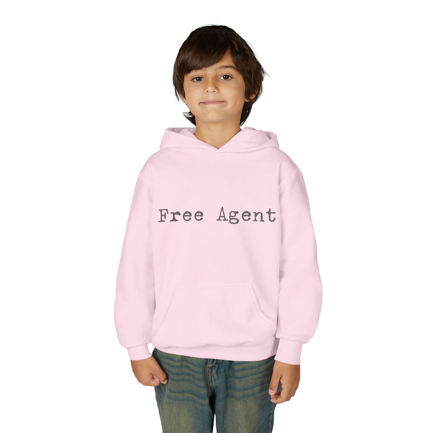 Youth 'Free Agent' Hoodie — Minimalist Text Pullover for Kids