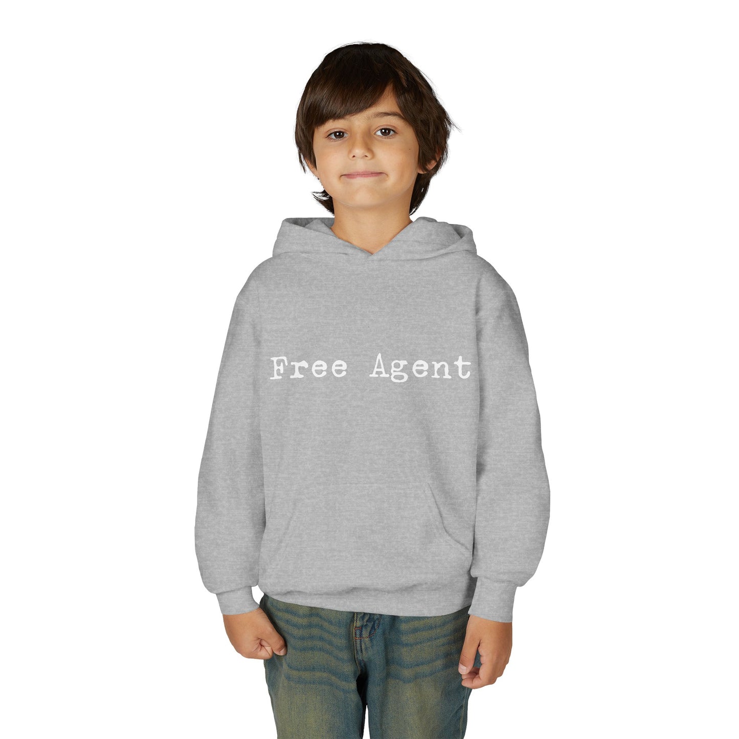 Youth 'Free Agent' Hoodie — Minimalist Text Pullover for Kids