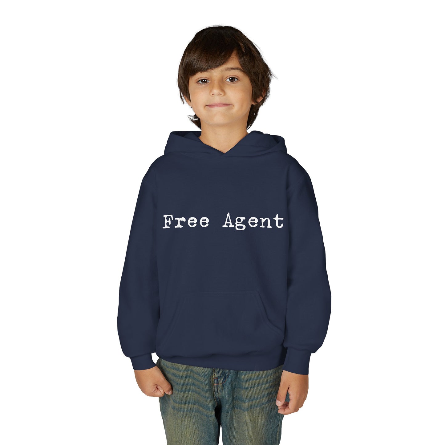 Youth 'Free Agent' Hoodie — Minimalist Text Pullover for Kids
