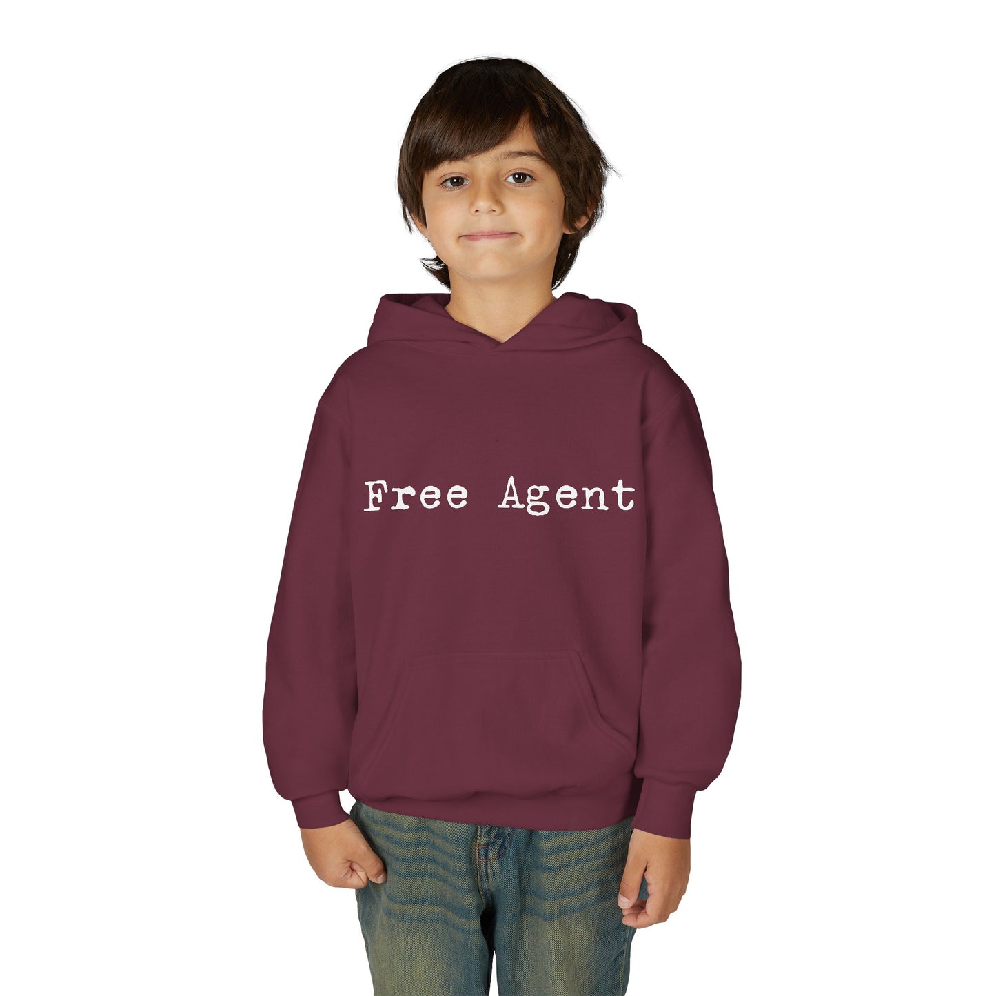 Youth 'Free Agent' Hoodie — Minimalist Text Pullover for Kids